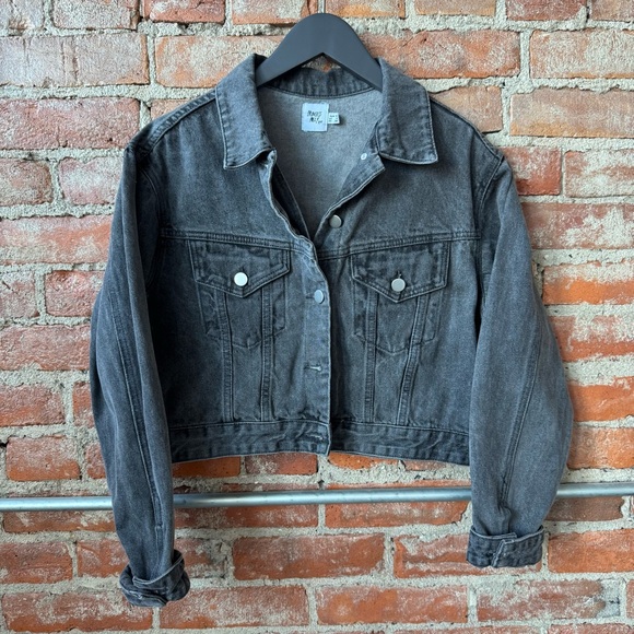Princess Polly Jackets & Blazers - Princess Polly Dark Gray Cropped Jean Jacket